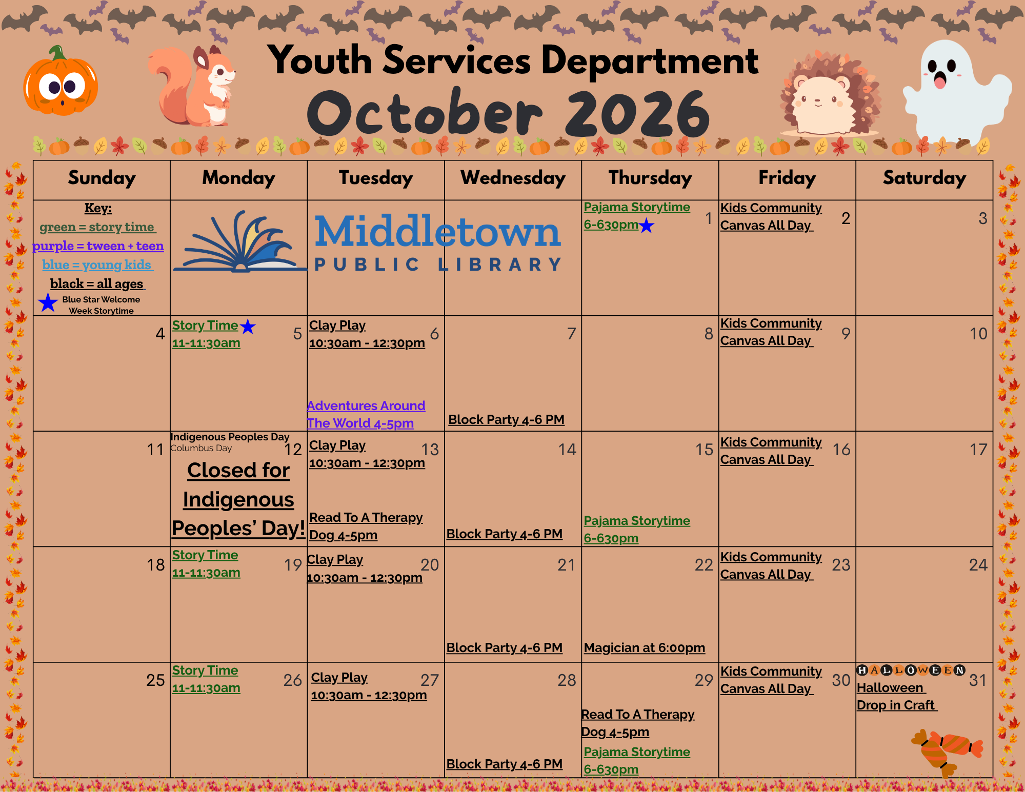 October program calendar